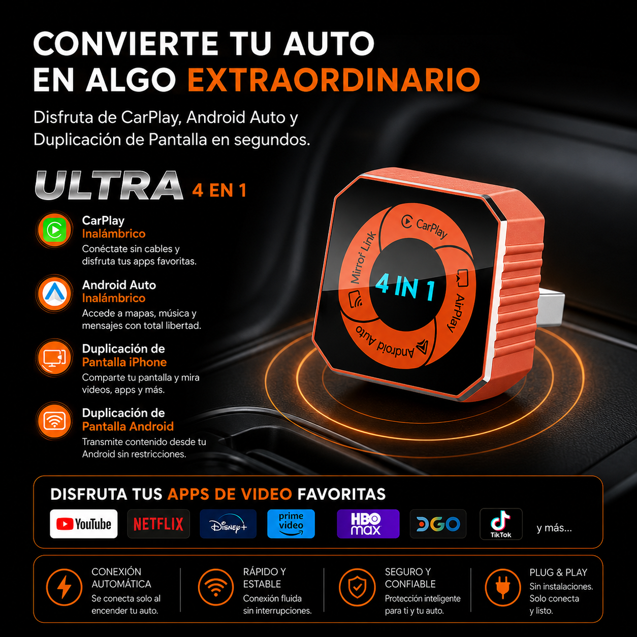 Adaptador Carplay ULTRA 4 en 1