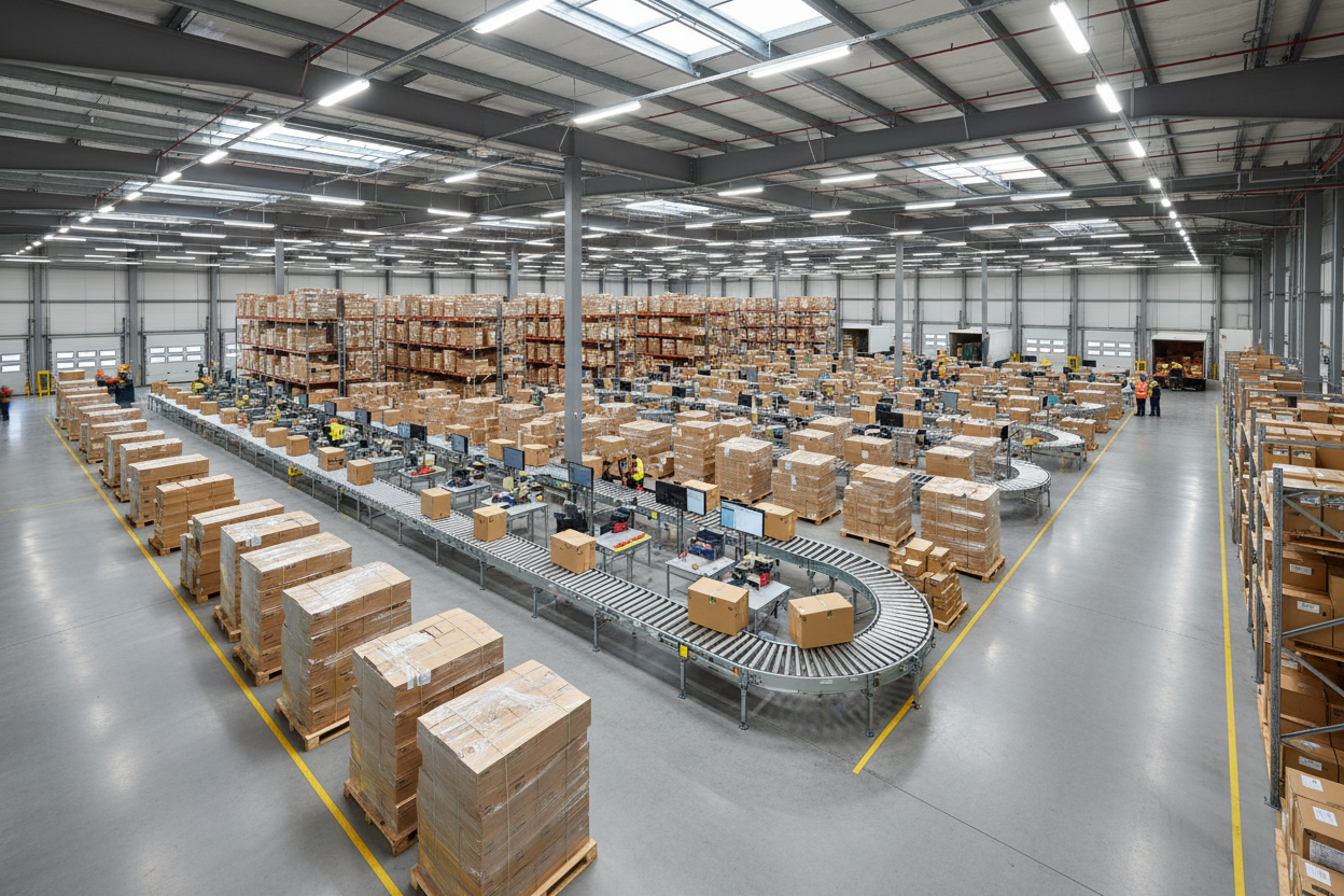 imagen de un centro logístico con paquetes de delivery para poder repartir